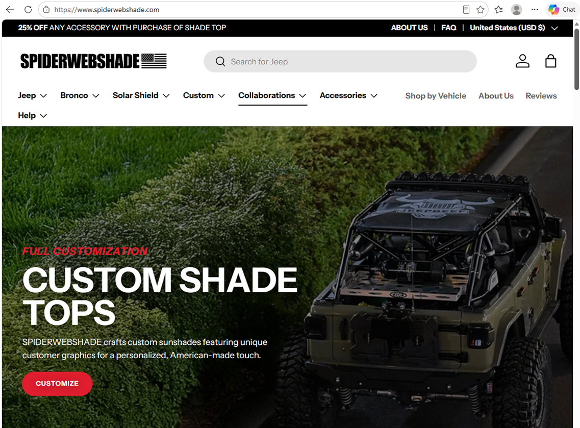 Spiderwebshade e-commerce website project